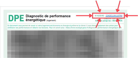 Emplacement du numéro ADEME sur un DPE